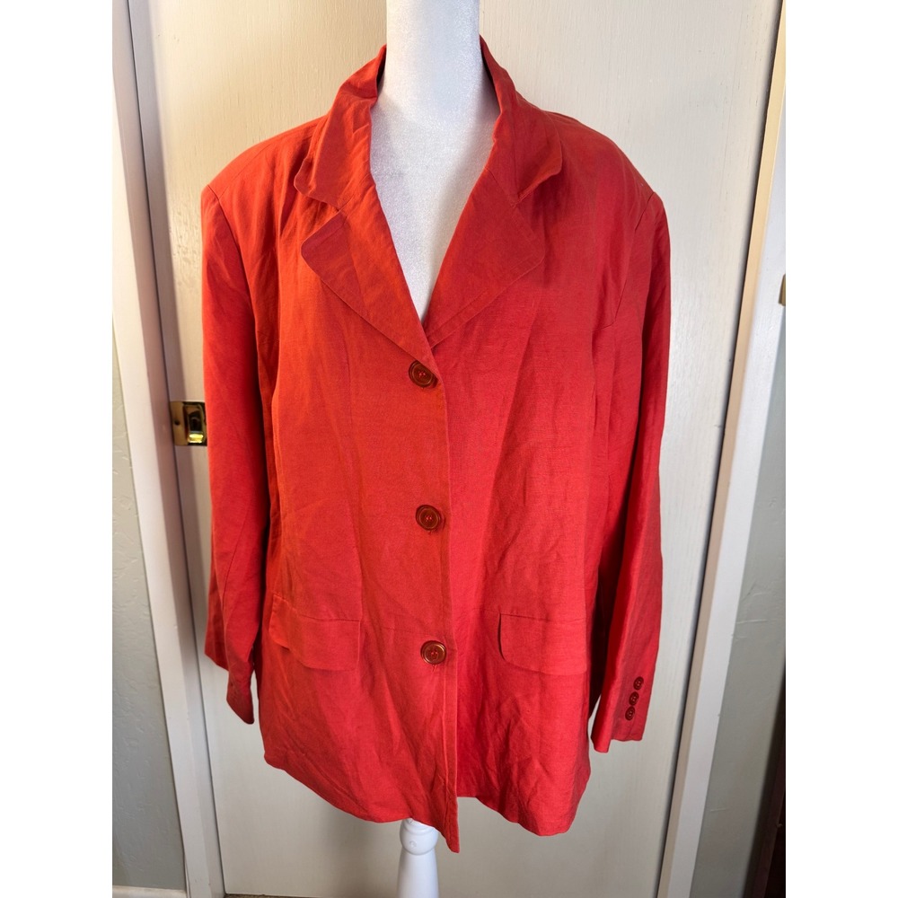 JG Hook Linen Blend Classic Blazer Jacket 26W Preppy Lined Orange Office NWT‎